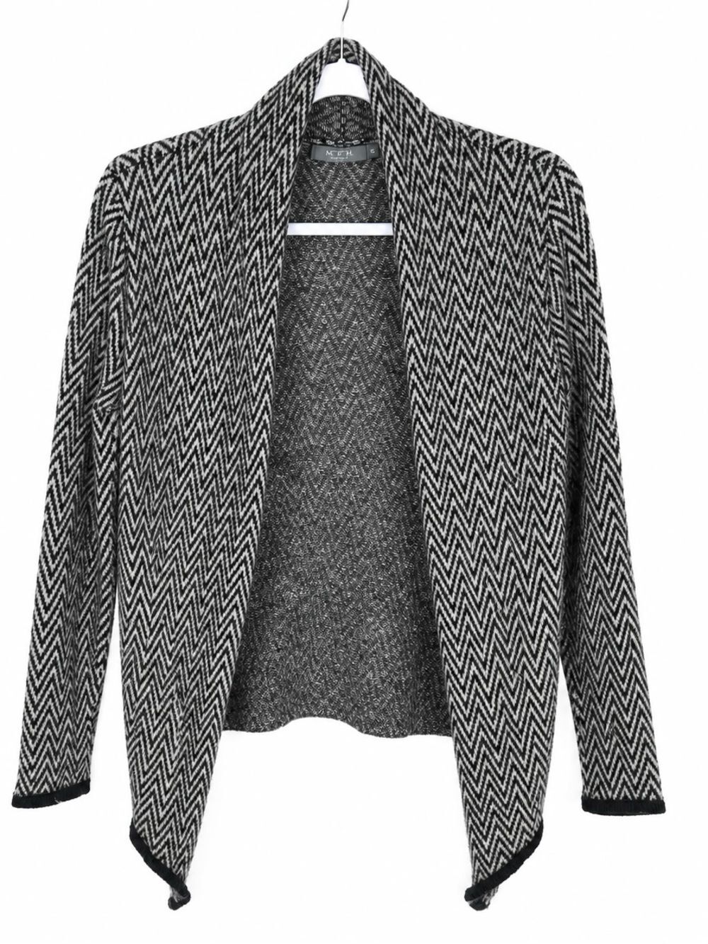 MFH Knits Baby Alpaca Chevron Knit Long Sleeve Open Front Cardigan Sweater Small